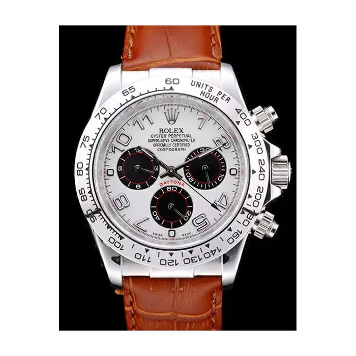 Swiss Rolex Daytona Stainless Steel Case White Dial Brown Leather Strap Best Luxury Watches