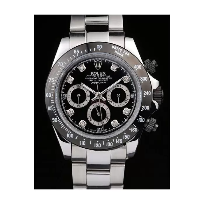 Swiss Rolex Daytona Stainless Steel Black Enameled Black Dial Best Luxury Watches