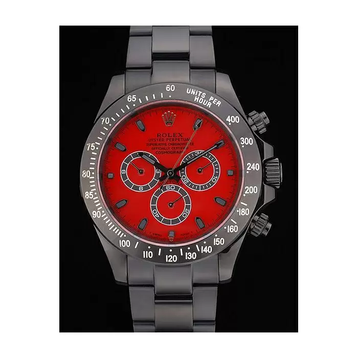 Swiss Rolex Daytona Black Ion Plated Tachymeter Black Stainless Steel Strap Red Dial Best Luxury Watches