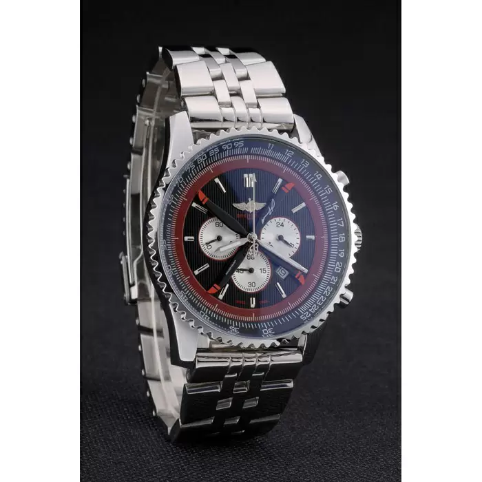 Swiss Breitling Certifi Polished Silver Stainless Steel Strap Black Dial Chronograph