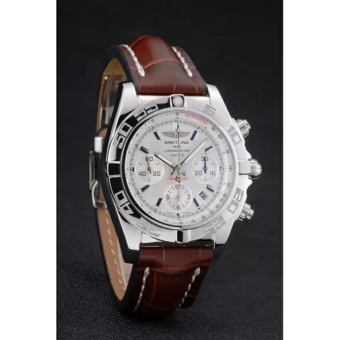 Swiss Swiss Made Certifi Stainless Steel Bezel Brown Croco Leather Bracelet White Dial