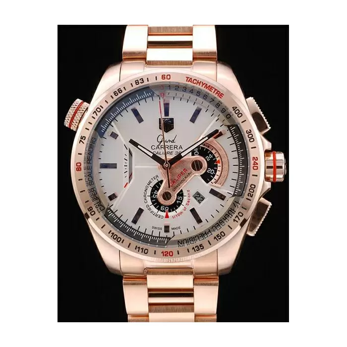 Swiss Tag Heuer Carrera Rose Gold Case White Dial Best Luxury Watches