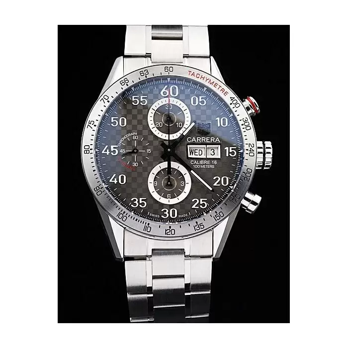 Swiss Tag Heuer Carrera Tachymeter Bezel Stainless Steel Checkered Brown Dial Best Luxury Watches