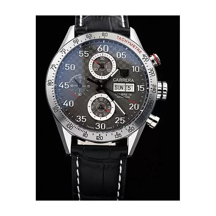 Swiss Swiss Tag Heuer Carrera Tachymeter Bezel Black Leather Strap Brown Checkered Dial Best Luxury Watches