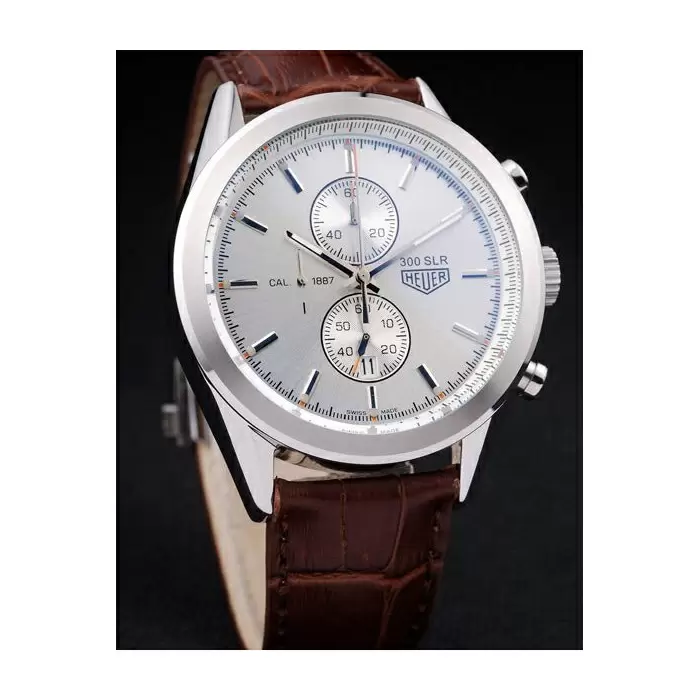 Swiss Tag Heuer Slr Brushed Stainless Steel Case Silver Dial Brown Leather Strap Best Luxury Watches