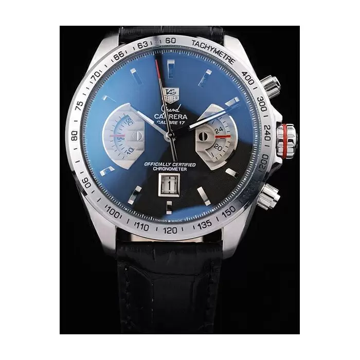 Swiss Tag Heuer Carrera Tachymeter Bezel Black Dial Black Leather Strap Best Luxury Watches