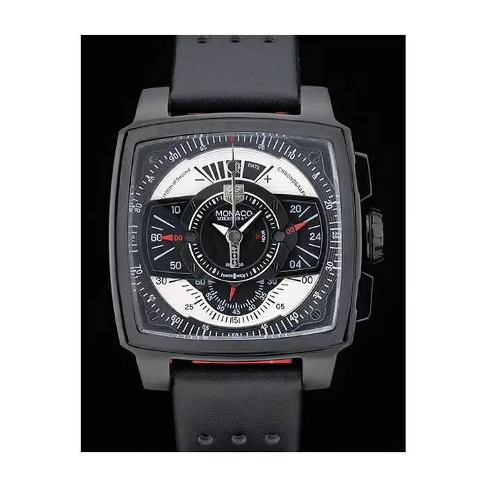 Swiss Tag Heuer Monaco Black Red Perforated Leather Strap Black Dial Best Luxury Watches