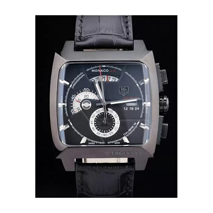 Swiss Tag Heuer Monaco Black Ceramic Case Black Dial Black Leather Strap Best Luxury Watches