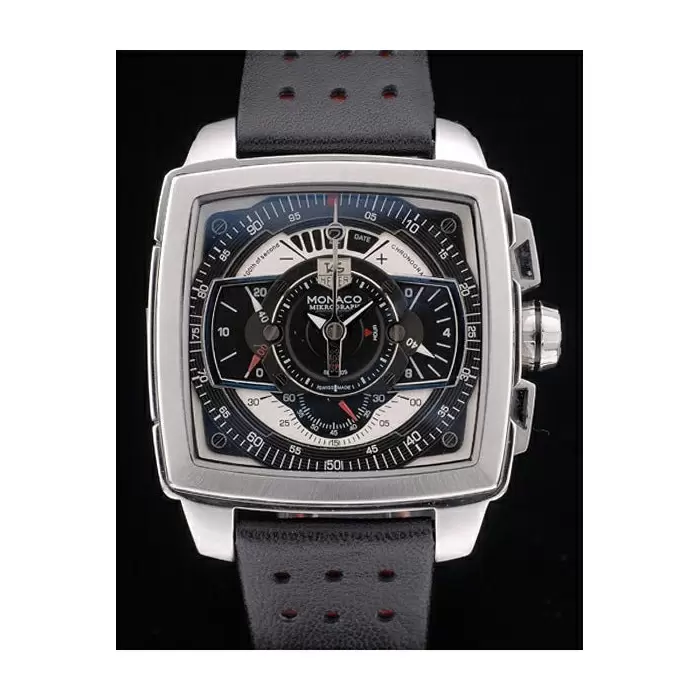 Swiss Tag Heuer Monaco Mikrograph Black Leather Strap Black Dial Best Luxury Watches