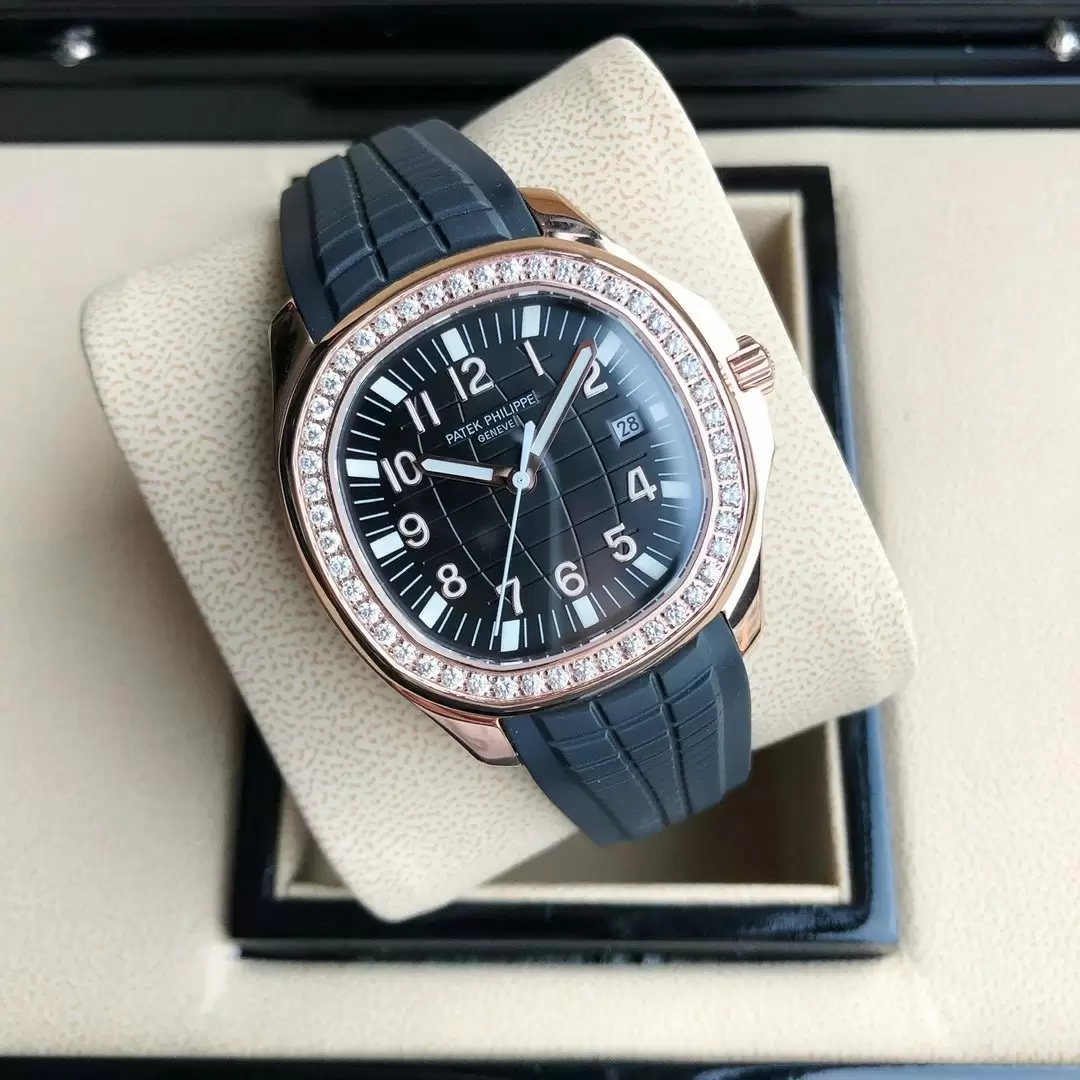 Swiss Patek Philippe Nautilus Black Dial With Diamond Case