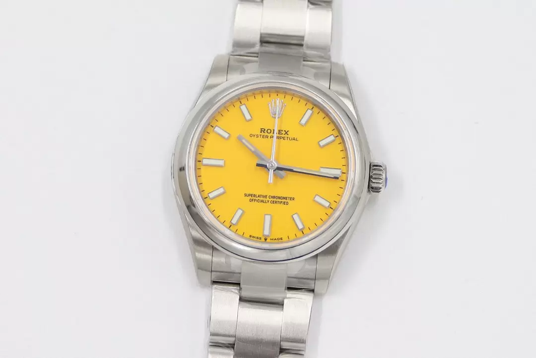 Swiss Rolex Oyster Perpetual Yellow Dial Stainless Steel Case And Bracelet