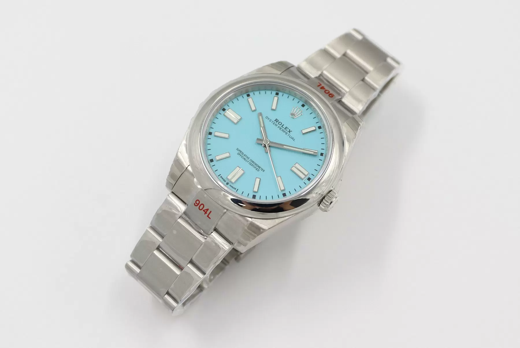 Swiss Rolex Oyster Perpetual Light Blue Dial Stainless Steel Case And Bracelet