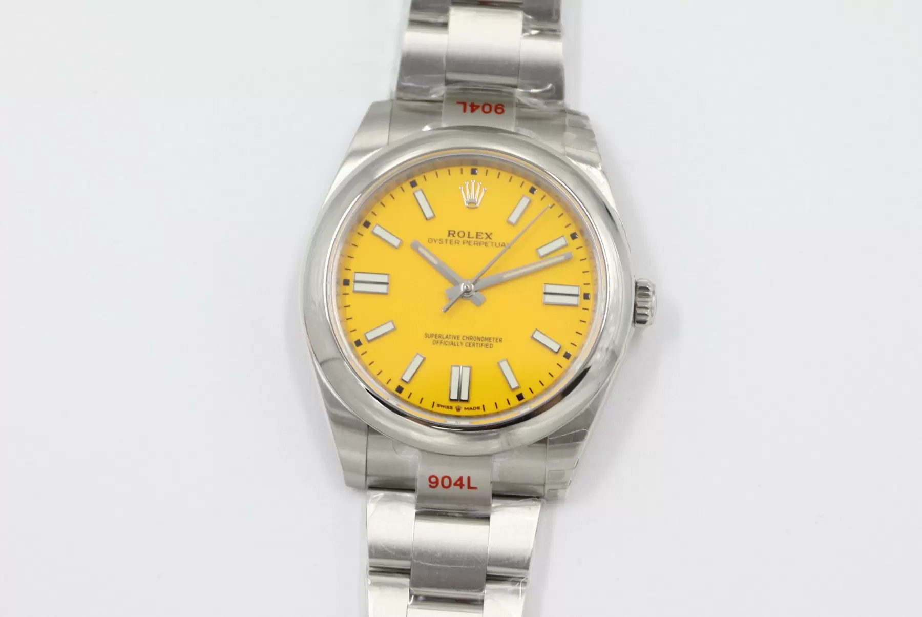 Swiss Rolex Oyster Perpetual Yellow Dial Stainless Steel Case And Bracelet