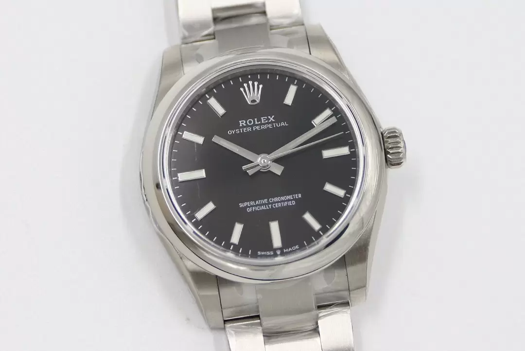 Swiss Rolex Oyster Perpetual Black Dial Stainless Steel Case And Bracelet