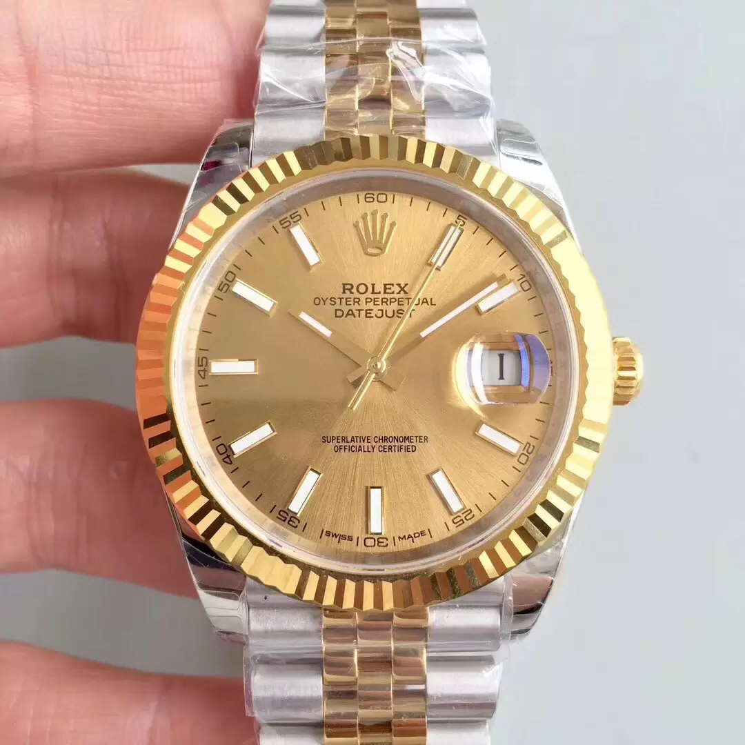 Swiss Rolex Datejust Two Tone Stick Markers With Gold Dial