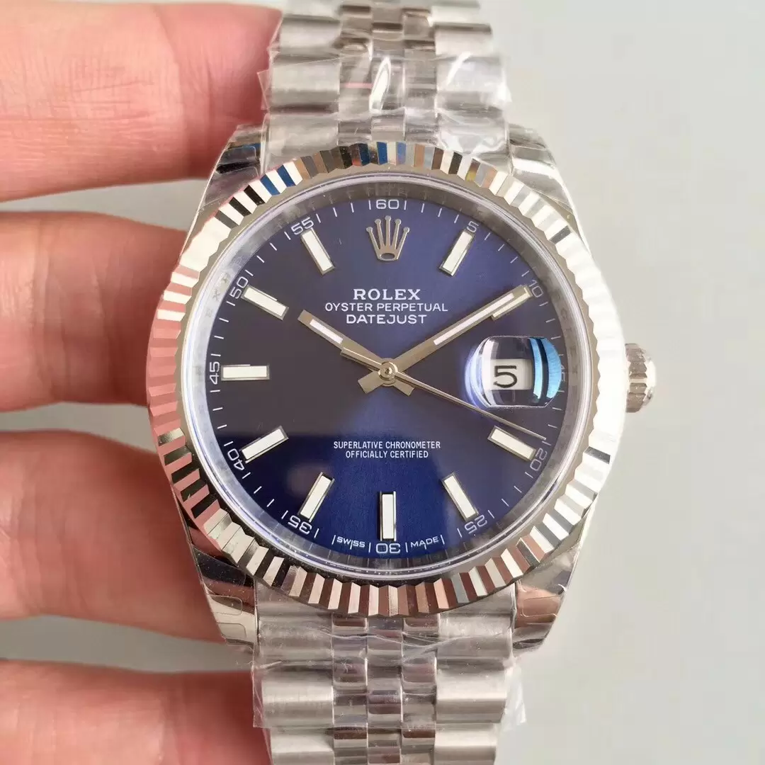 Swiss Rolex Datejust Stick Markers With Blue Dial