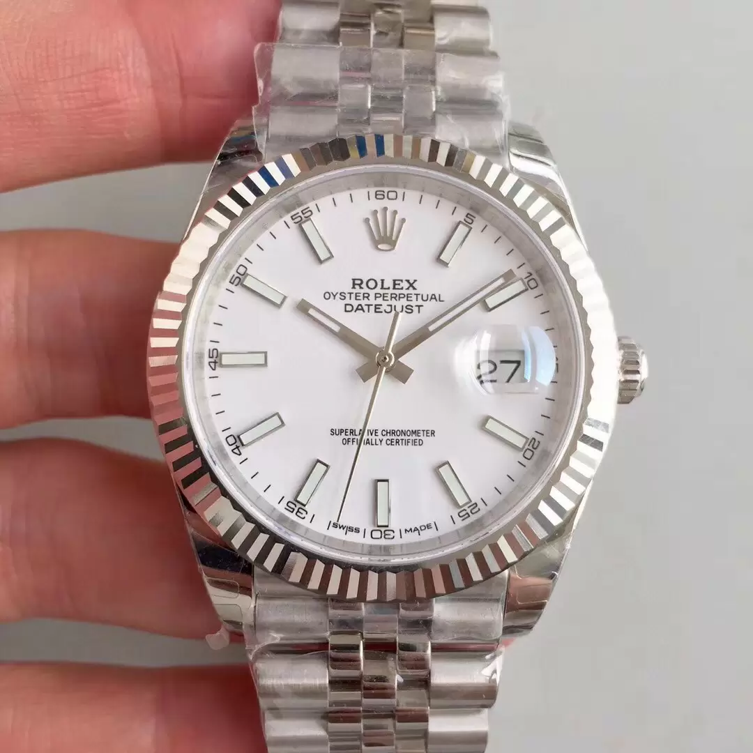 Swiss Rolex Datejust Stick Markers With White Dial