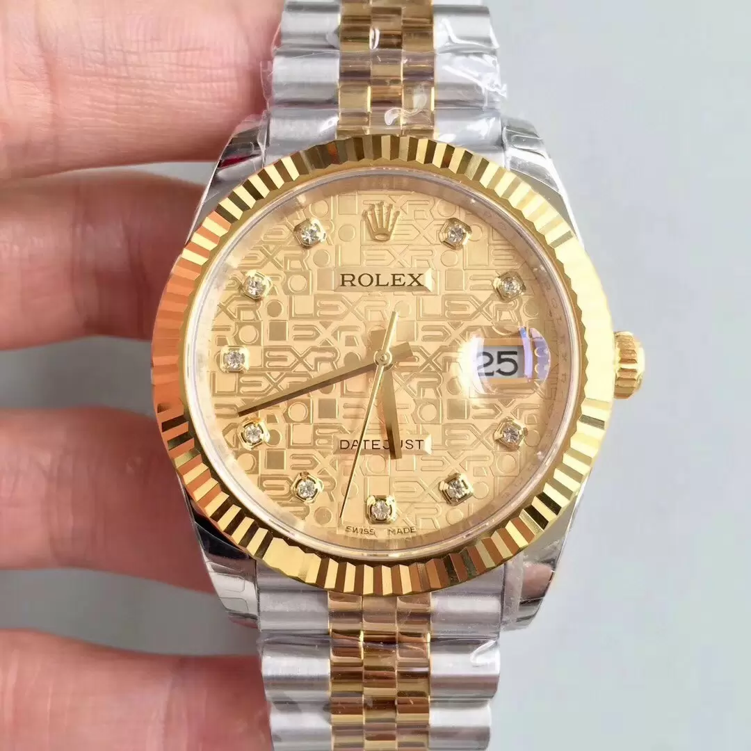 Swiss Rolex Datejust Gold Dial Stainless Steel Case Gold Bezel Two Tone Bracelet