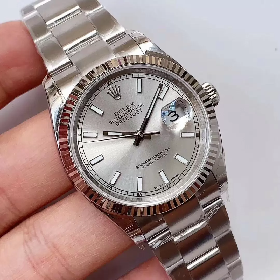 Swiss Rolex Datejust Two Tone Stick Markers With Silver Dial