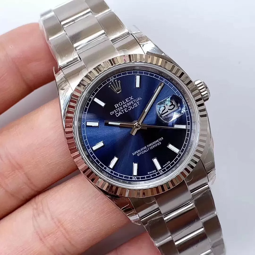 Swiss Rolex Datejust Two Tone Stick Markers With Blue Dial