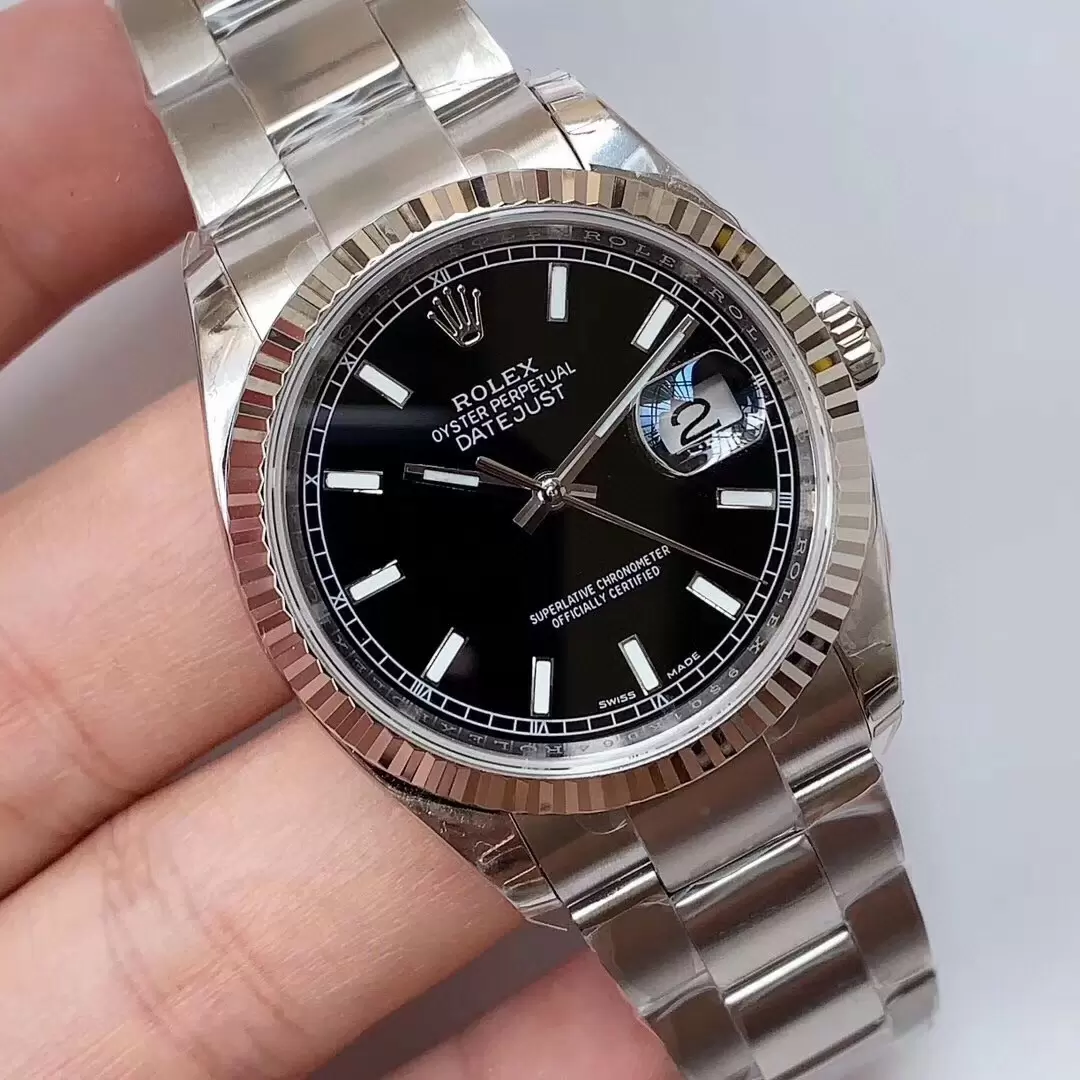 Swiss Rolex Datejust Two Tone Stick Markers With Black Dial