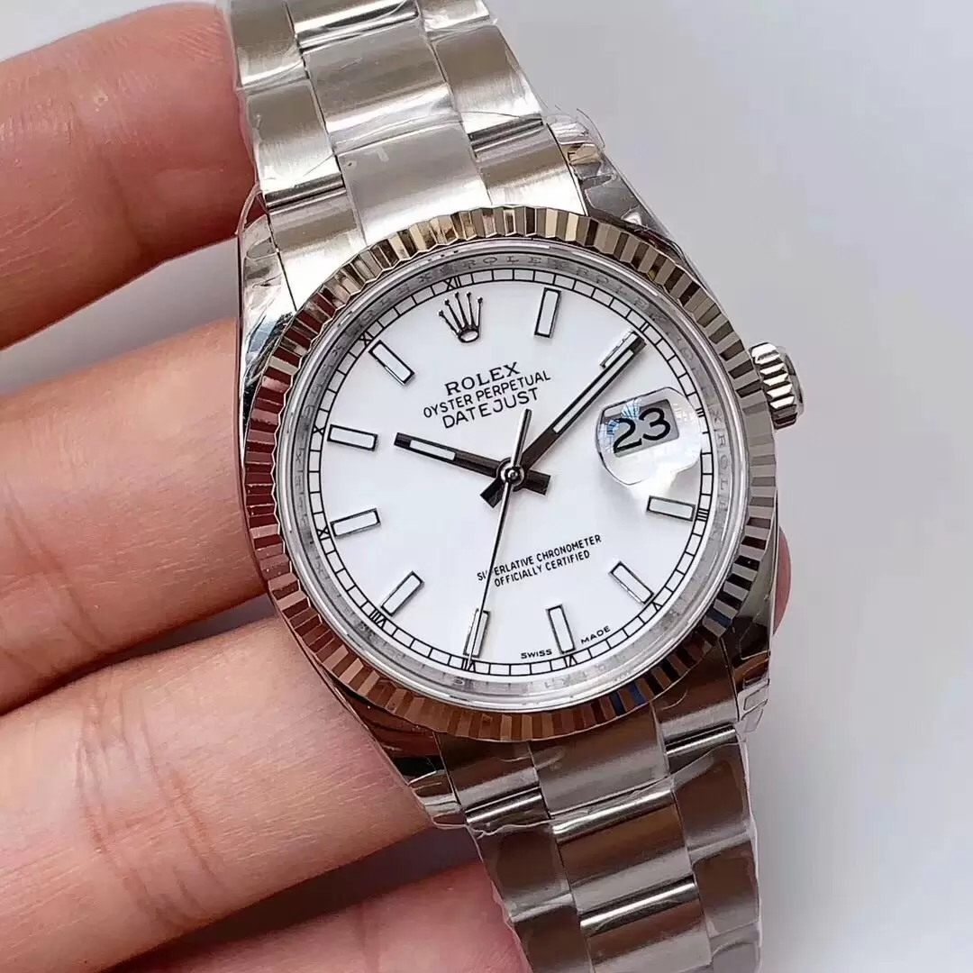 Swiss Rolex Datejust Two Tone Stick Markers With White Dial