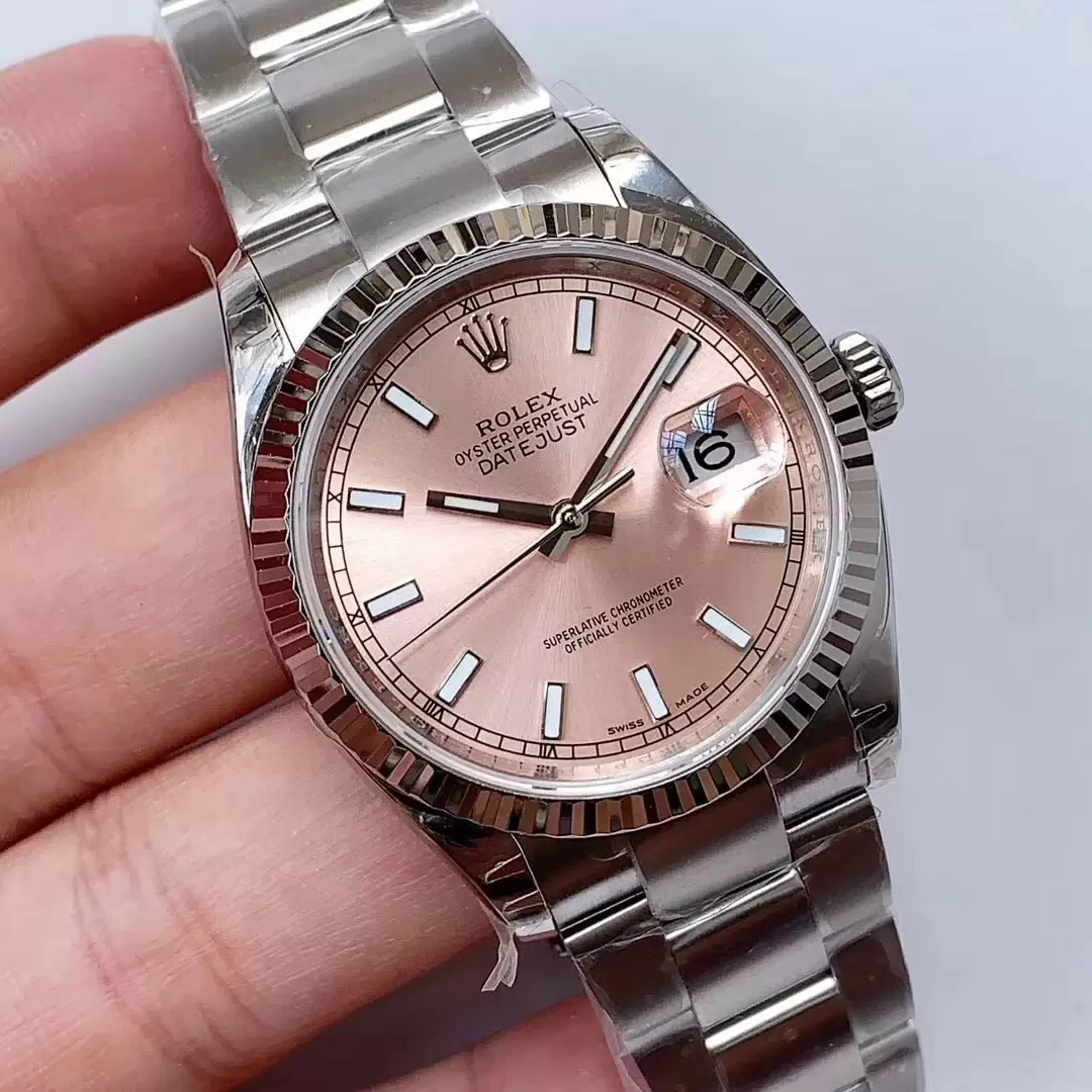 Swiss Rolex Datejust Two Tone Stick Markers With Pink Dial