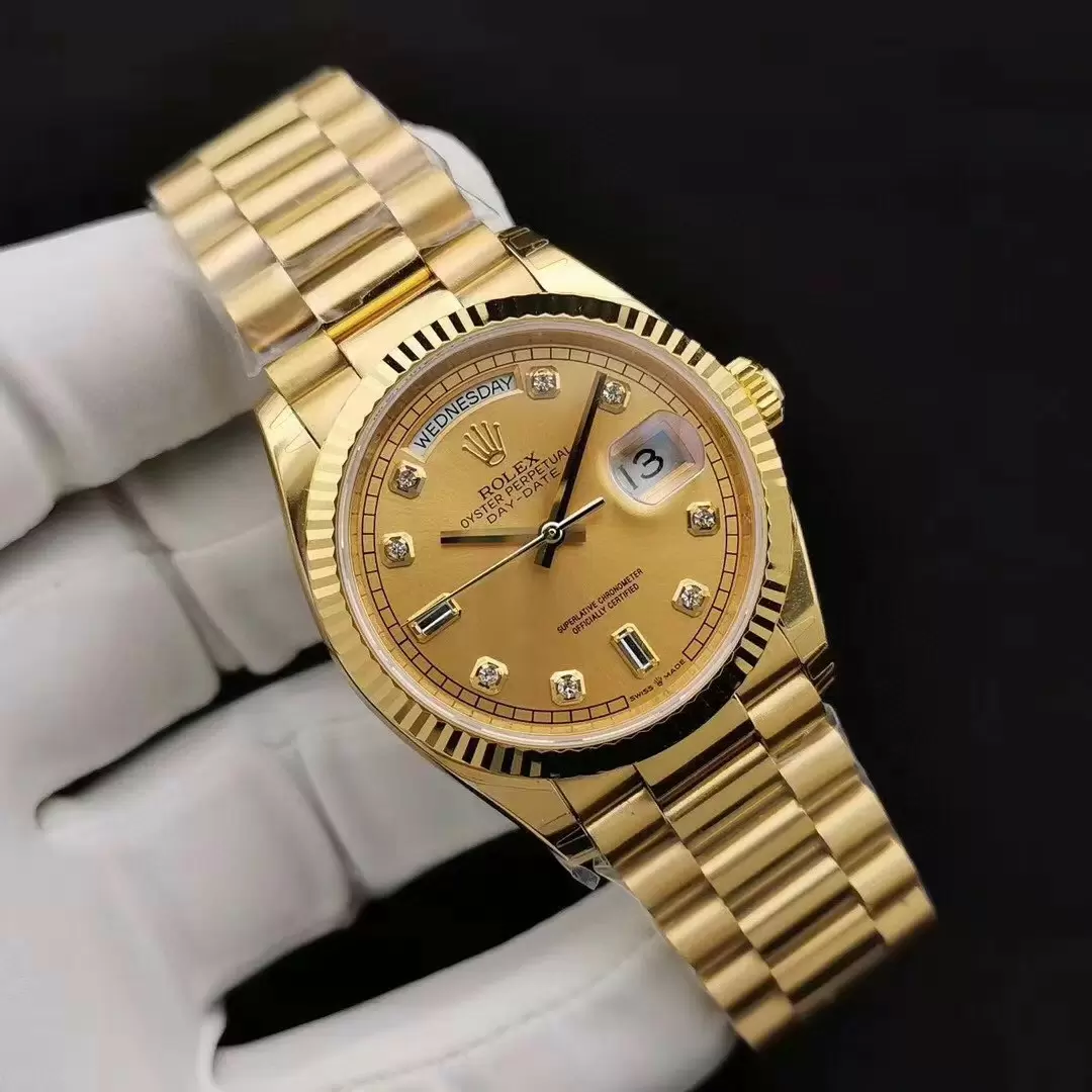 Rolex Day Date Full Gold Diamond Markings With Golden Dial