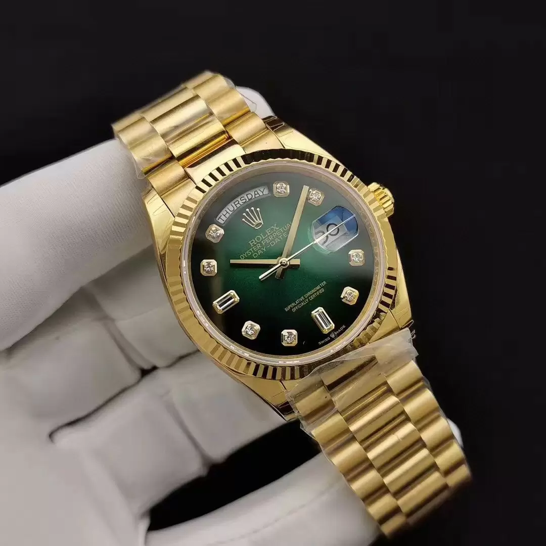 Rolex Day Date Diamond Markings With Green Dial