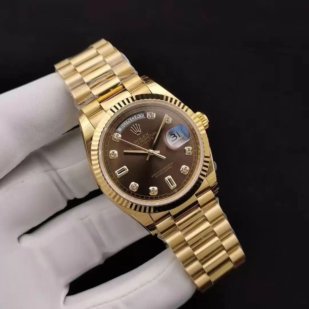 Rolex Day Date Diamond Markings With Brown Dial