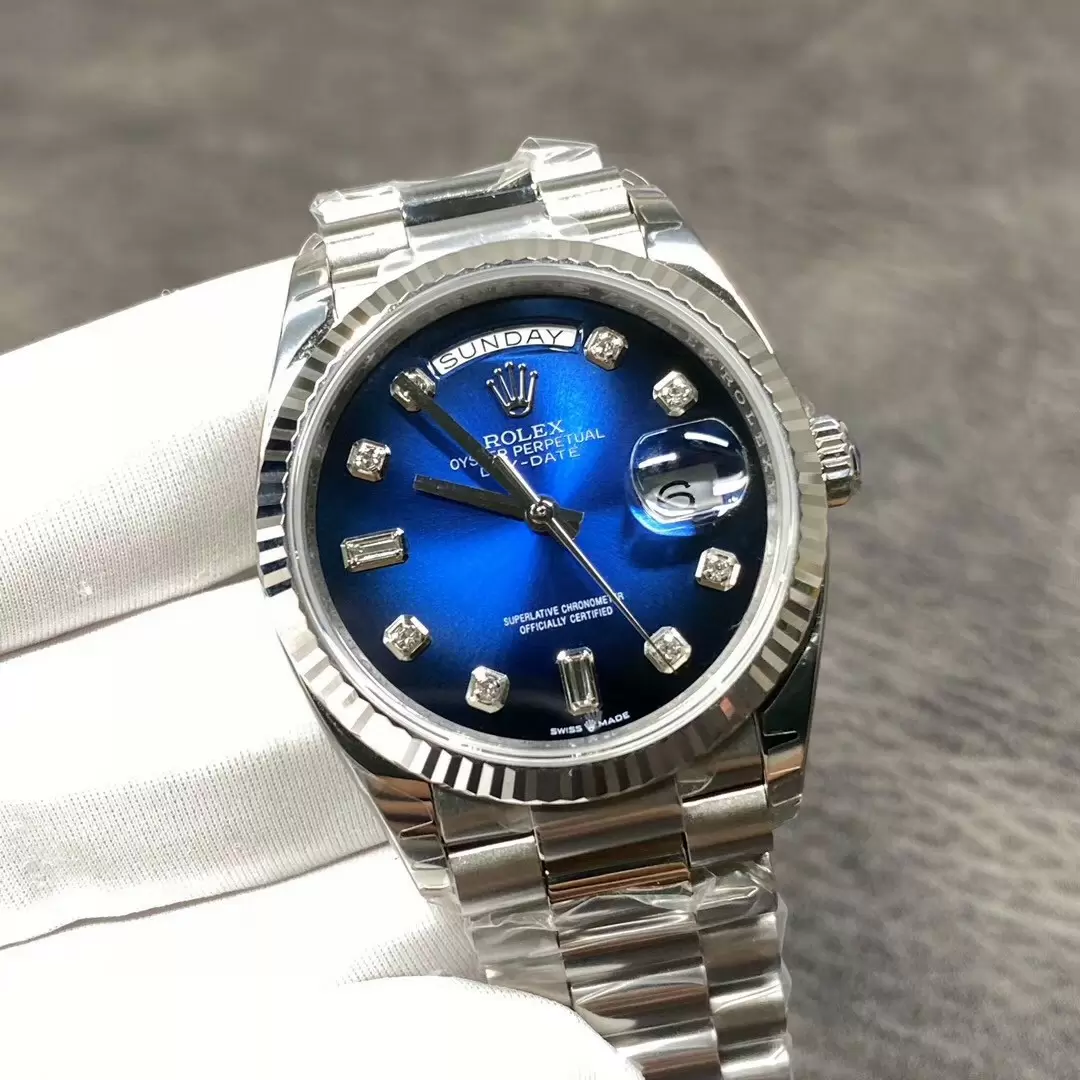 Rolex Day Date Diamond Markings With Blue Dial