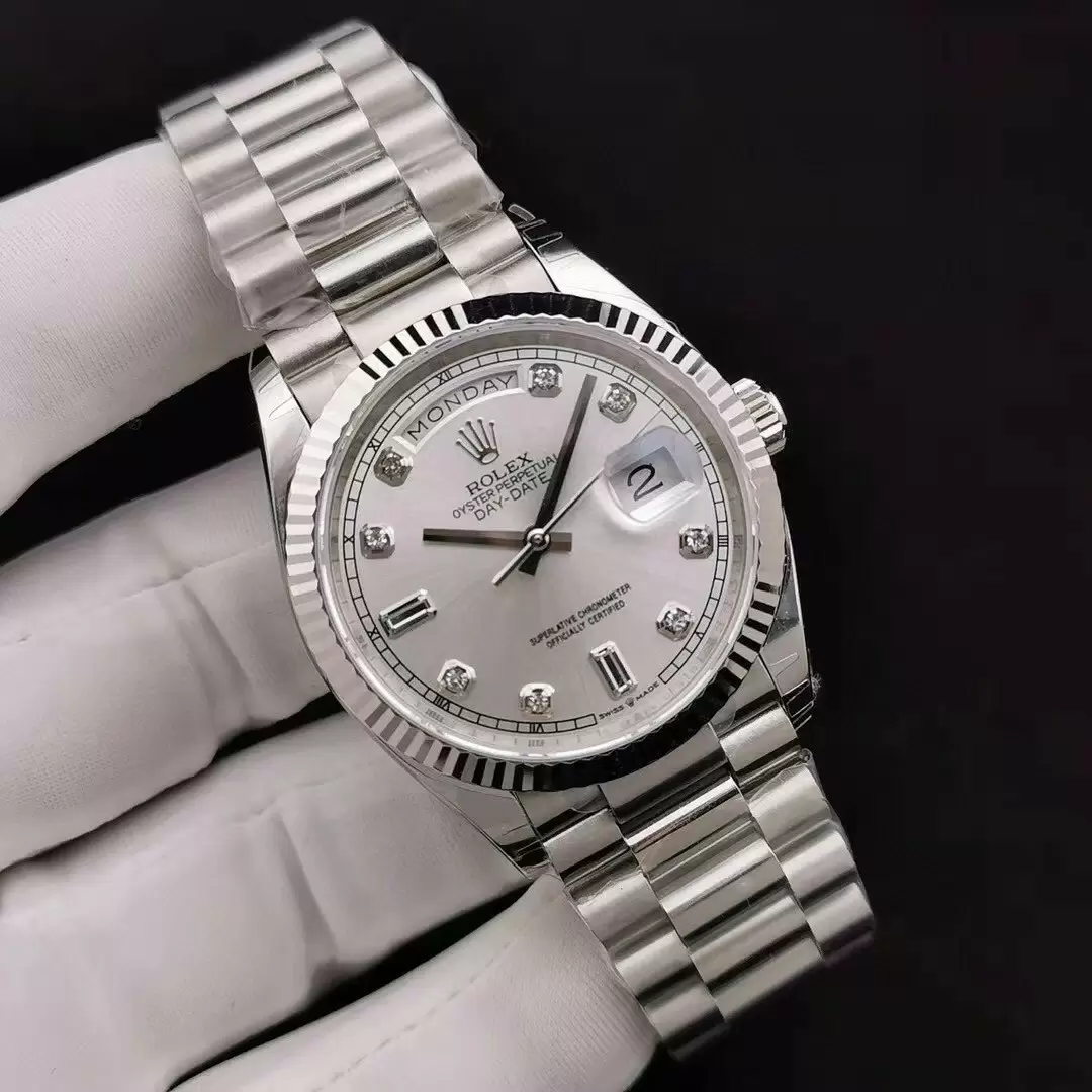 Rolex Day Date Diamond Markings With Silver Dial