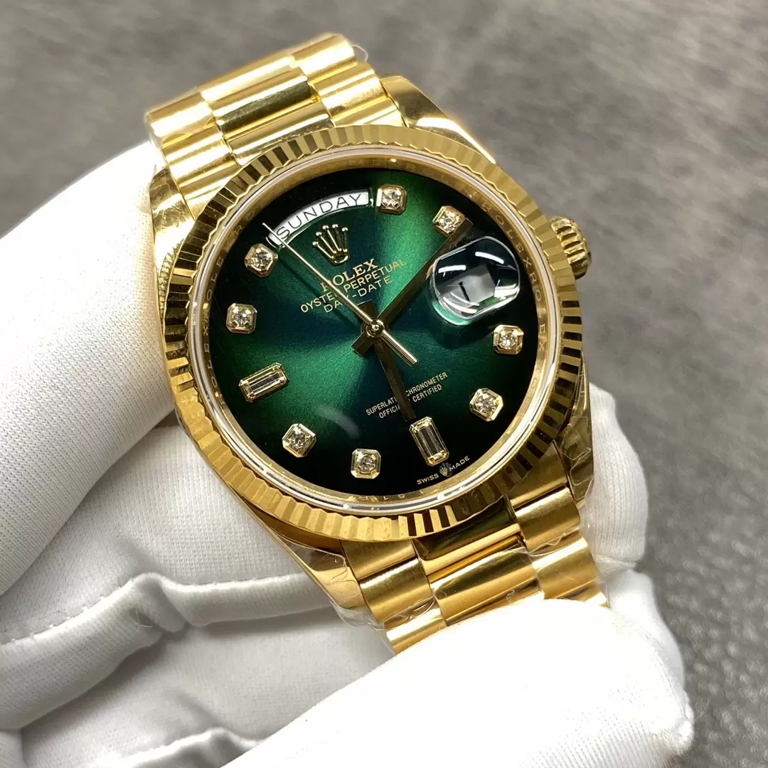 Rolex Day Date Diamond Markings With Green Dial