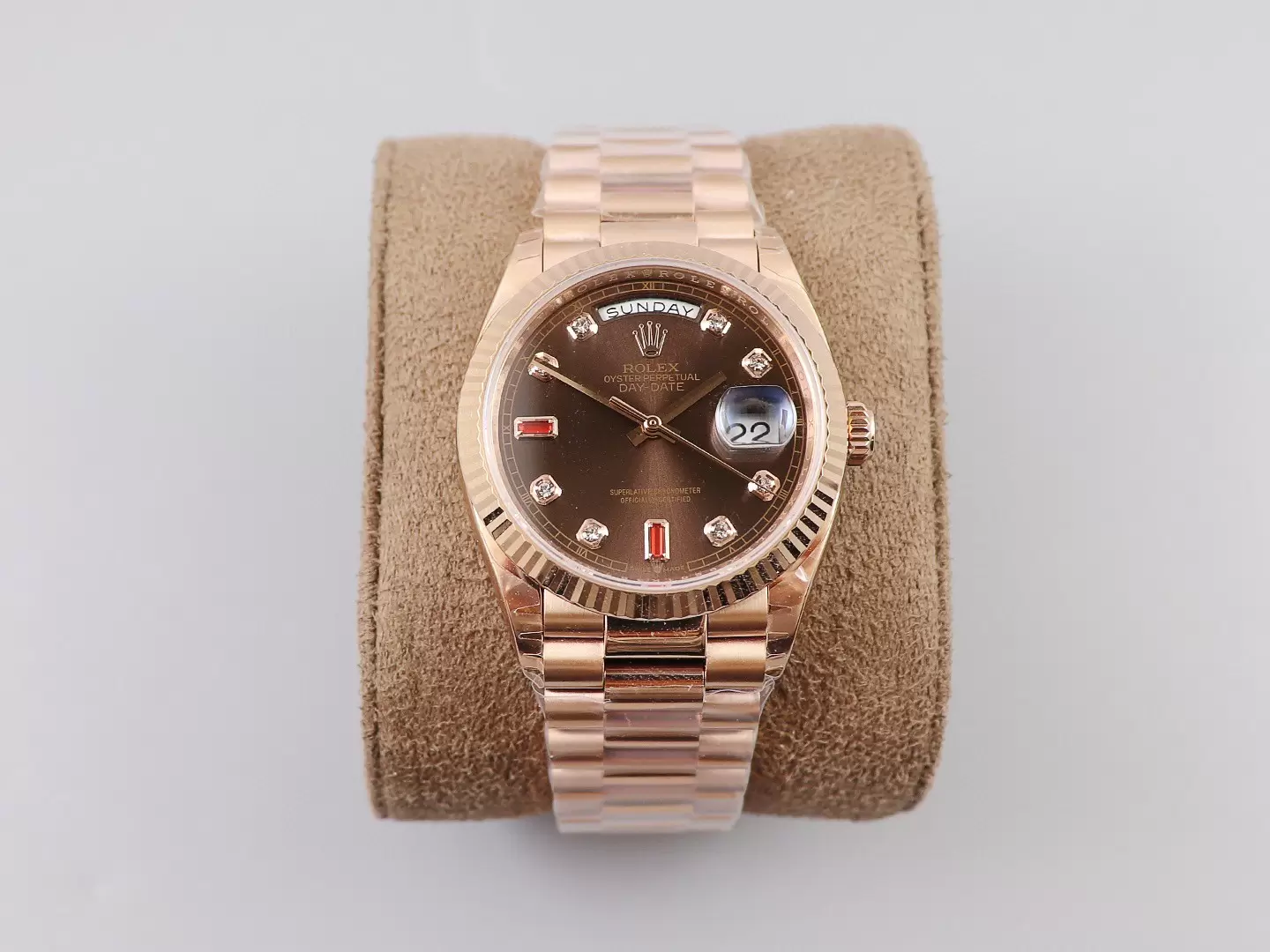 Rolex Day Date Diamond Markings With Brown Dial