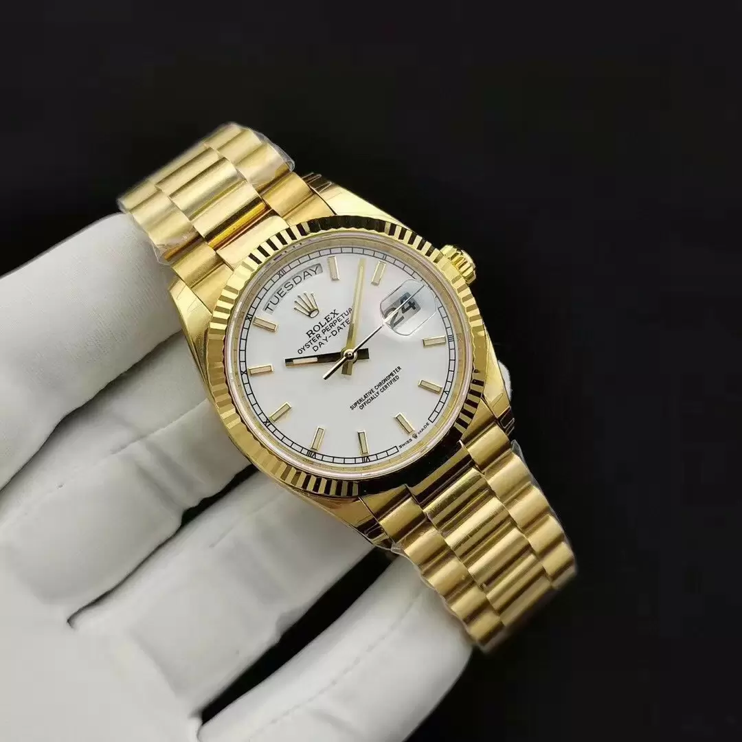 Rolex Day Date Stick Markers With White Dial