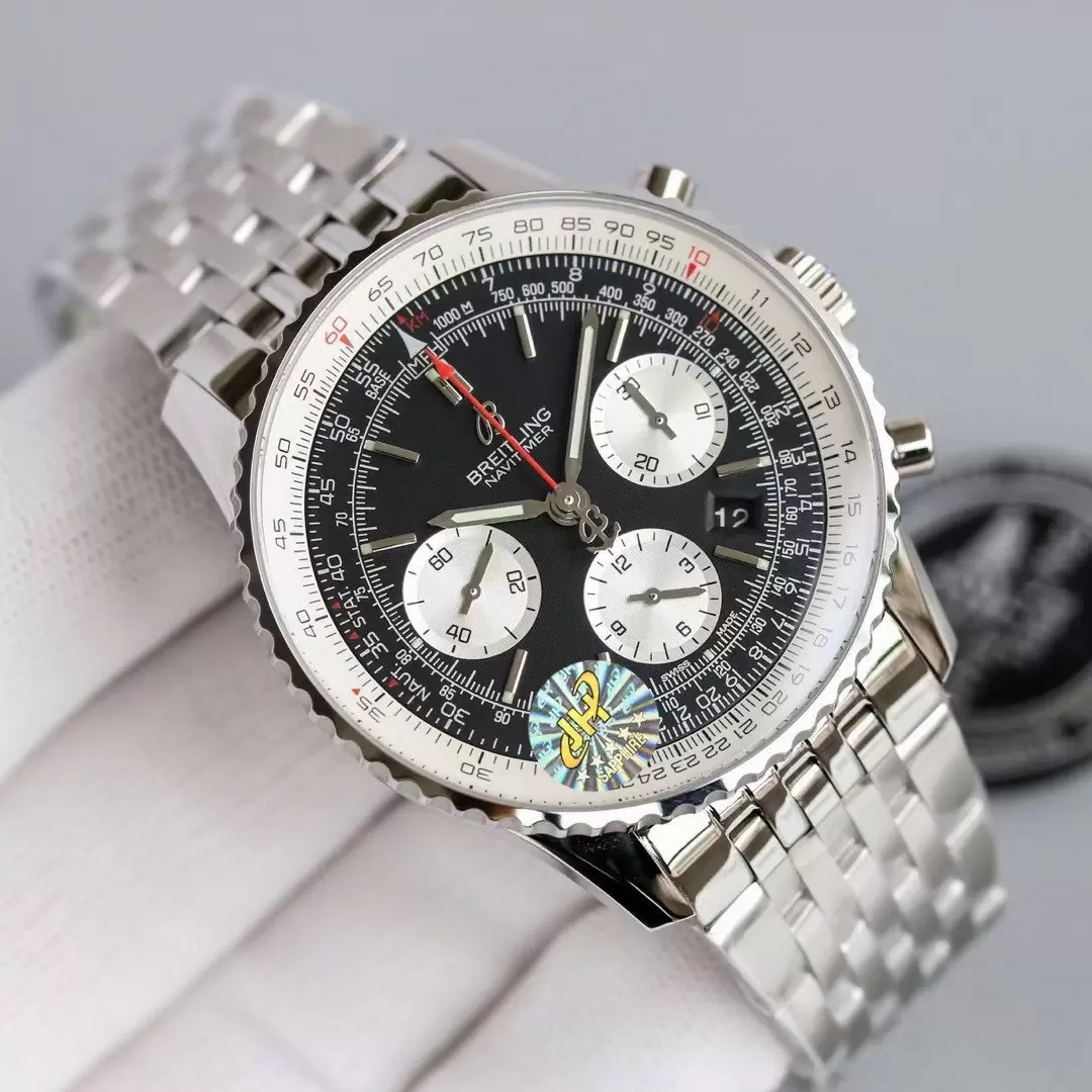 Swiss Breitling Navitimer Black Dial Stainless Steel Bracelet