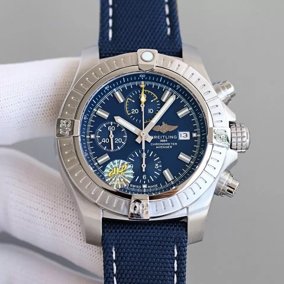 Swiss Breitling Chronomat Stainless Steel Case Blue Dial With Blue Nylon Strap