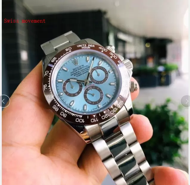 Swiss Rolex Daytona Ice Blue Dial Brown Bezel Stainless Steel Bracelet